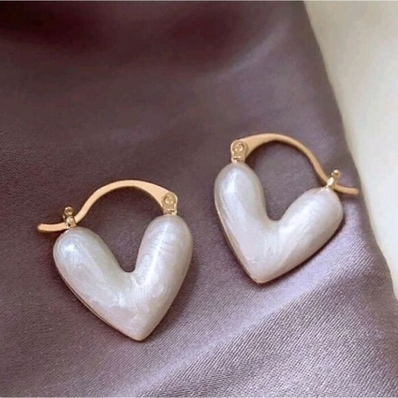 3 For 26 -  White Heart Dangle Hoop Earrings - Picture 3 of 5